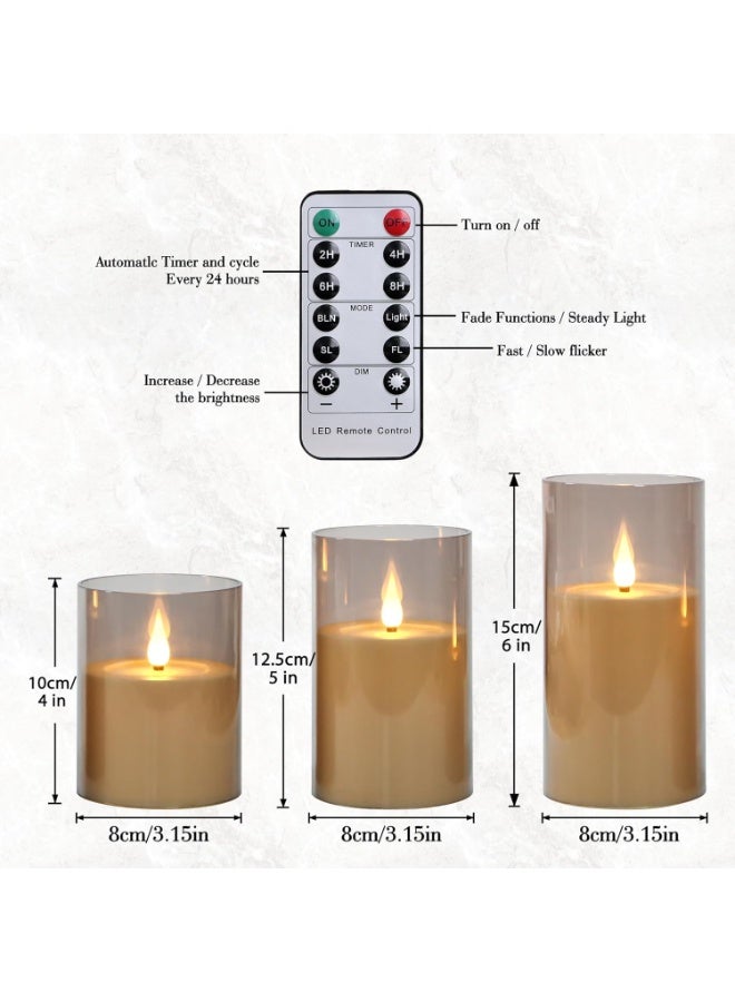 LYNLYN 3PCS Flameless LED Pillar Candles with Remote and Timer, Flickering Battery Operated Candles with Teardrop Wick and Melting Wax Design, Safe Acrylic/Glass Look Candles for Home and Holiday Decor - Image 4